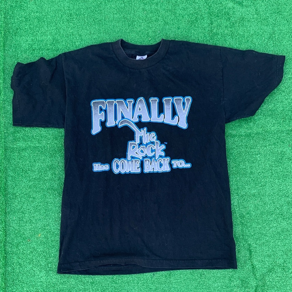 Black Graphic T-Shirt with Blue Text